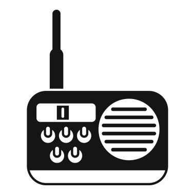 Taşınabilir bir radyo alıcısının anten ile sinyal gönderen siyah beyaz simgesi