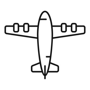 Kanatları açık, üst görüş alanında uçan bir uçağın basit çizgi sanat simgesi