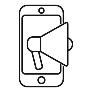 Çevrimiçi pazarlamayı ve reklamcılığı temsil eden bir megafonu gösteren akıllı telefonun satır simgesi