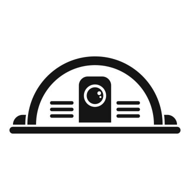 Akıllı bir robot elektrik süpürgesinin basit siyah beyaz simgesi bir odanın haritasını çıkarmak ve yönünü bulmak için kamerasını kullanıyor.