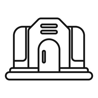 Metatik sanal gerçeklik deneyimini temsil eden fütüristik bir binanın çizgi sanat simgesi