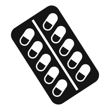 Tıbbi tedavi için yuvarlak haplar içeren siyah beyaz bir paket.