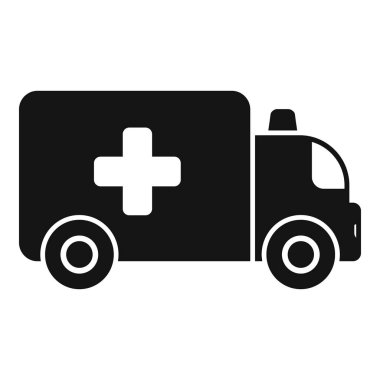 Bu basit siyah ambulans simgesi acil tıbbi hizmetleri ve sağlık hizmetlerini temsil ediyor.