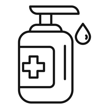 El yıkama için bir damla antiseptik jel döken bir şeker şişesinin çizgi simgesi