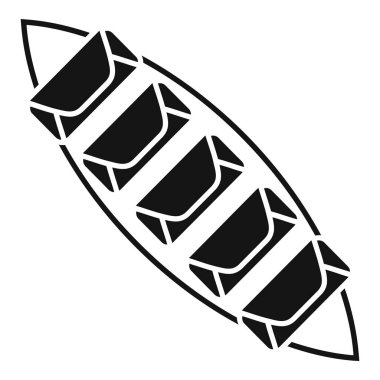 Bir teknenin siyah silueti bir sürü zarf taşıyor, posta teslimatını temsil ediyor.