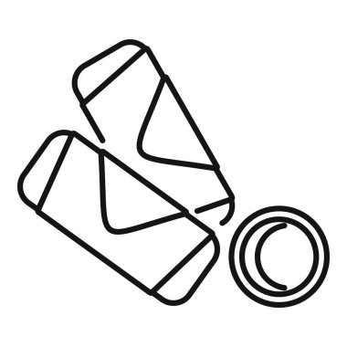 Tabakta sosla servis edilen iki yumurta rulosunun minimalist çizgisi çizimi, menüler ve yemek tasarımları için ideal.