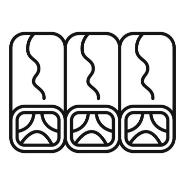 Üç tane Çin böreği tasvir eden ikon, genellikle aperatif ya da atıştırmalık olarak servis edilir, çeşitli Asya mutfağında popüler bir yemeği temsil eder.