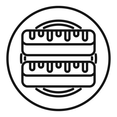 İki katlı çikolatalı kekin minimalist simgesi, tepesinde krema serpiştirilmiş, fırın ya da kafe menüsü için mükemmel.