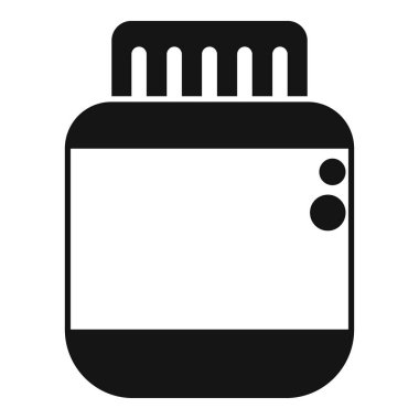 Kapağı olan plastik bir kavanozun basit bir simgesi, potansiyel olarak haplar, vitaminler veya ilaçlar için kullanılır.