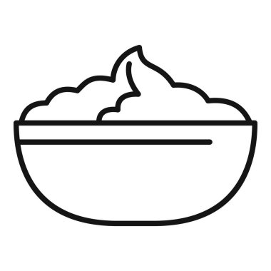 Patates püresi ve dereotuyla dolu bir kasenin çizgi çizimi.