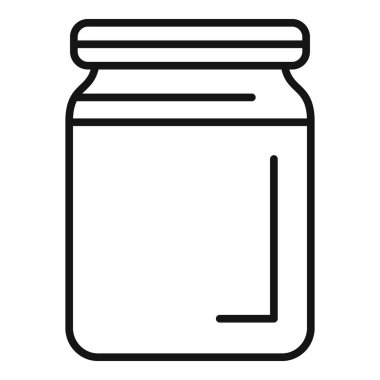 Basit ve minimalist çizgiler. Boş cam bir kavanozun çizimi. Kapağı kapalı.