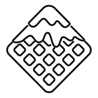 Şerbet damlayan kare waffle 'ın çizgi çizimi, kahvaltı menüleri ya da tarif çizimleri için mükemmel.