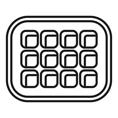 Basit bir buz küpü tepsisinin yukarıdan görünüşü. Dondurucu su için 12 bölmesi var.