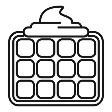 Kare waffle bir tutam kremayla kaplıdır, tadını çıkarmaya hazırdır.