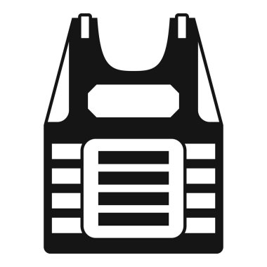 Beyaz arka planda izole edilmiş şiddetten koruyan siyah kurşun geçirmez yelek simgesi