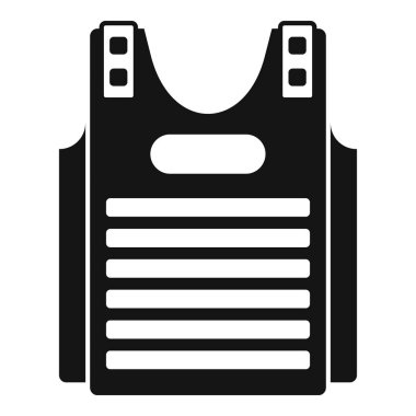 Şarapnel ikonundan korunan askeri kurşun geçirmez yelek, basit tarzda, beyaz arka planda izole edilmiş.