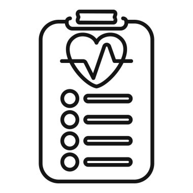 Kalp atışı ve kontrol listesini gösteren bir tıbbi panonun çizgi resim simgesi, sağlık konularını temsil etmek için mükemmel