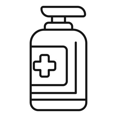 El dezenfektanı dağıtan, hijyen ve sağlık hizmetlerini vurgulayan bir antiseptik şişesi çizimi