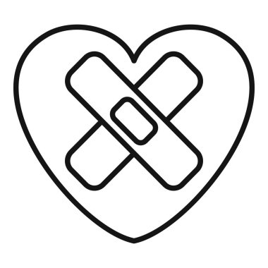 İyileşme ve iyileşmeyi sembolize eden yara bandıyla basit bir kalp çizgisi çizimi