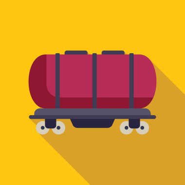 Yağ ürünleri ve yakıt taşıyan bir tren vagonunun düz tasarım ikonu olarak tasvir edildiği illüstrasyon