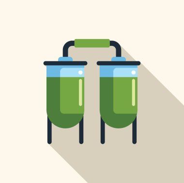 Yeşil bir sıvı içeren iki endüstriyel tank, kimyasal veya yiyecek üretimi için potansiyel olarak