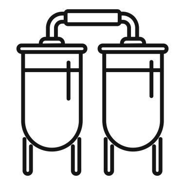 Sıvı depolama ve işleme sistemini temsil eden iki endüstriyel tank birbirine bağlıdır.