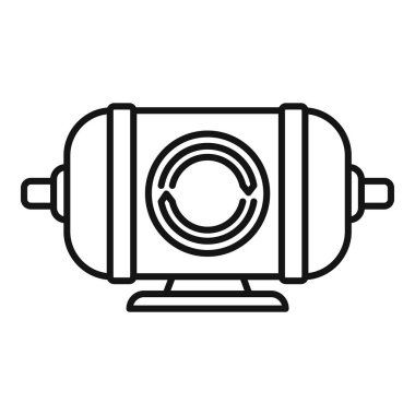 Elektrik motor simgesi, elektrik enerjisini mekanik enerjiye dönüştüren bir aygıtı temsil ediyor, beyaz arkaplanda siyah ana hat şeklinde çizilmiş.