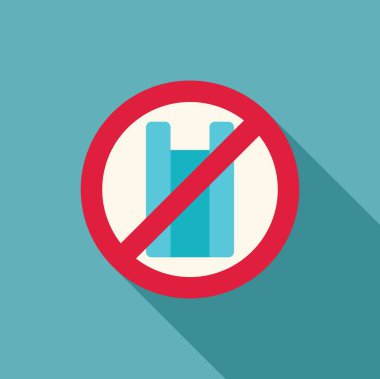 Kirliliğe ve çevre korumasına karşı verilen mücadeleyi temsil eden plastik poşetin üzerini çizen kırmızı yasak işareti