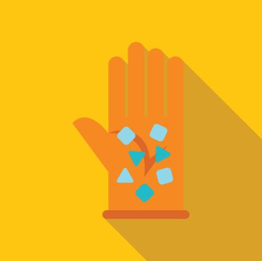 Eldiven takan bir el ve düşen enkazı temsil eden geometrik şekilli inşaat alanı güvenliği kavramı