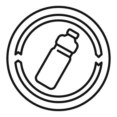 Plastiğin geri dönüşümünün önemini vurgulayan, geri dönüşüm sembollü plastik şişenin çizgi sanat simgesi