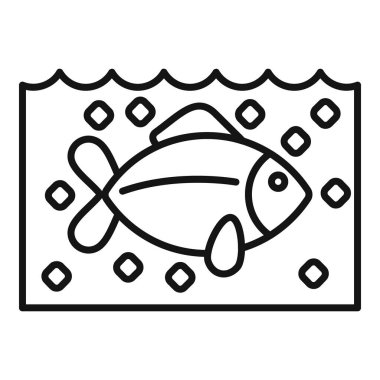 Akvaryumda yüzen bir balığı temsil eden minimalist çizgi simgesi