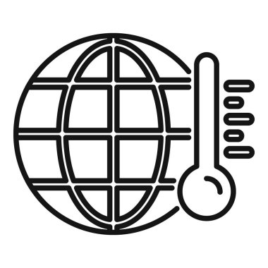 Dünya gezegeniyle küresel ısınmanın çizgi sanat simgesi ve yükselen sıcaklıkları gösteren bir termometre