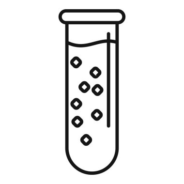 Sıvı ve molekülleri içeren, kimyasal analizi ve bilimsel araştırmaları temsil eden bir test tüpünün basit çizgi simgesi