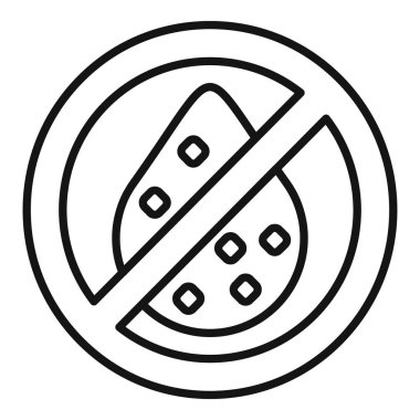 Mantar ve küf yasağını sembolize eden çapraz çizgili bir küf lekesinin basit siyah beyaz simgesi.