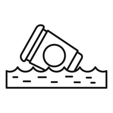 Okyanus suyunda yüzen tek kullanımlık kahve fincanının çizimi kirliliği simgeliyor.