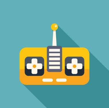 Düz dizayn tarzında, yukarı doğru uzanan bir anten ile sarı radyo uzaktan kumandası