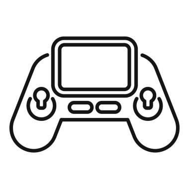 Uzaktan kumandayı sembolize eden anten, düğme ve ekran içeren uzaktan kumandalı bir dron simgesi