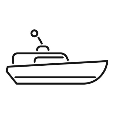 Suyun üzerinde giden bir devriye teknesinin çizgi ikonu sahil güvenlik ya da kurtarma için kullanılabilir.