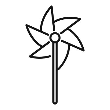 Çubuk ikonunda dönen fırıldak oyuncağı. Beyaz arkaplanda izole edilmiş web tasarımı için çubuk simgesi üzerinde dönen fırıldak oyuncağı taslağı