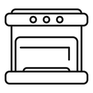 Yemek pişirmek için fırını olan modern bir mutfak fırınının çizgi çizimi ayakta ve kullanılmayı bekliyor.