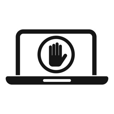 Dizüstü bilgisayarın siyah silüeti el hareketini gösteriyor, erişim konsepti reddedildi.