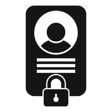 Kişisel bilgileri bir asma kilit tarafından korunan dijital kimlik kartının siyah simgesi