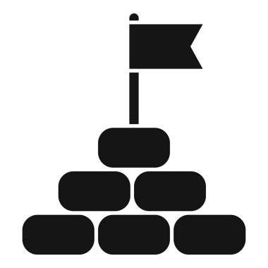 Bir taş yığınının üzerinde duran bayrağın siyah ve beyaz simgesi, başarıyı ve başarıyı simgeliyor.