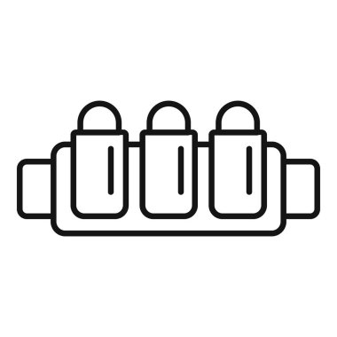 Beyaz arka planda izole edilmiş ana hatlı kurşun ikonlu askeri mermi kemeri.