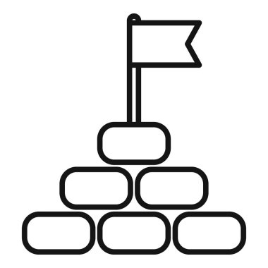 Taş piramidin üzerinde duran bir bayrağın çizgi çizimi hedef başarısını temsil ediyor ve zorlukların üstesinden geliyor