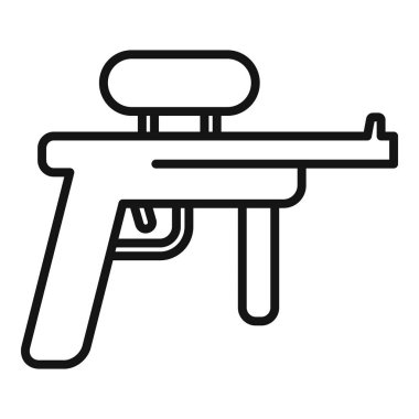 Paintball işaret tabancasını temsil eden basit çizgi simgesi, popüler atış sporunu sembolize ediyor.