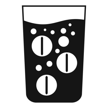İçinde köpüren tabletler olan siyah beyaz bir cam ikonu.