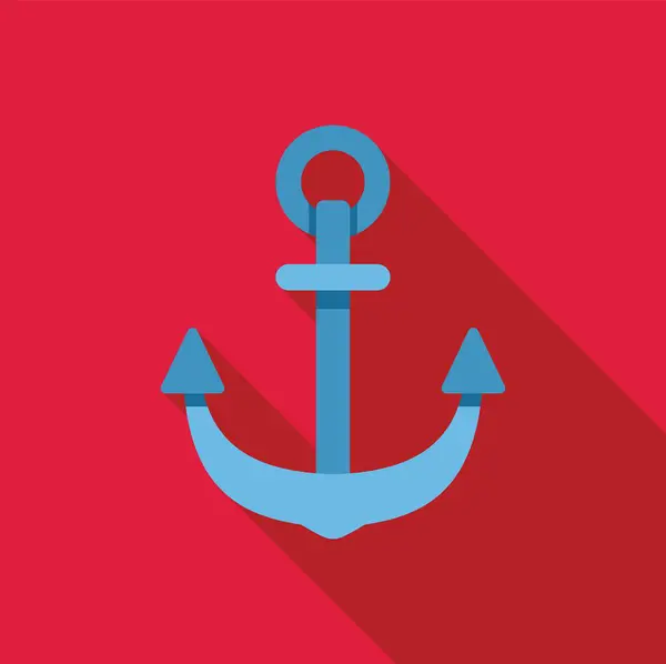 Stock vector Blue anchor casting a long shadow on a red background, perfect for representing maritime concepts