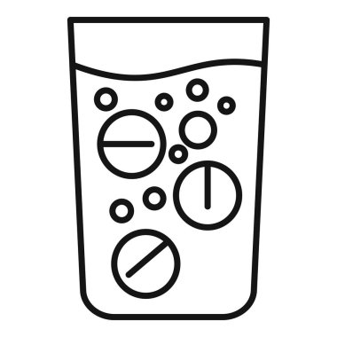 İçinde kabaran tabletlerin suda çözündüğü bir camın çizgi çizimi