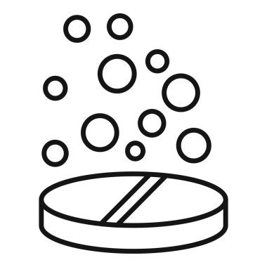 Kabarcıklarla sıvıda çözünen yuvarlak bir tabletin çizgi sanat simgesi